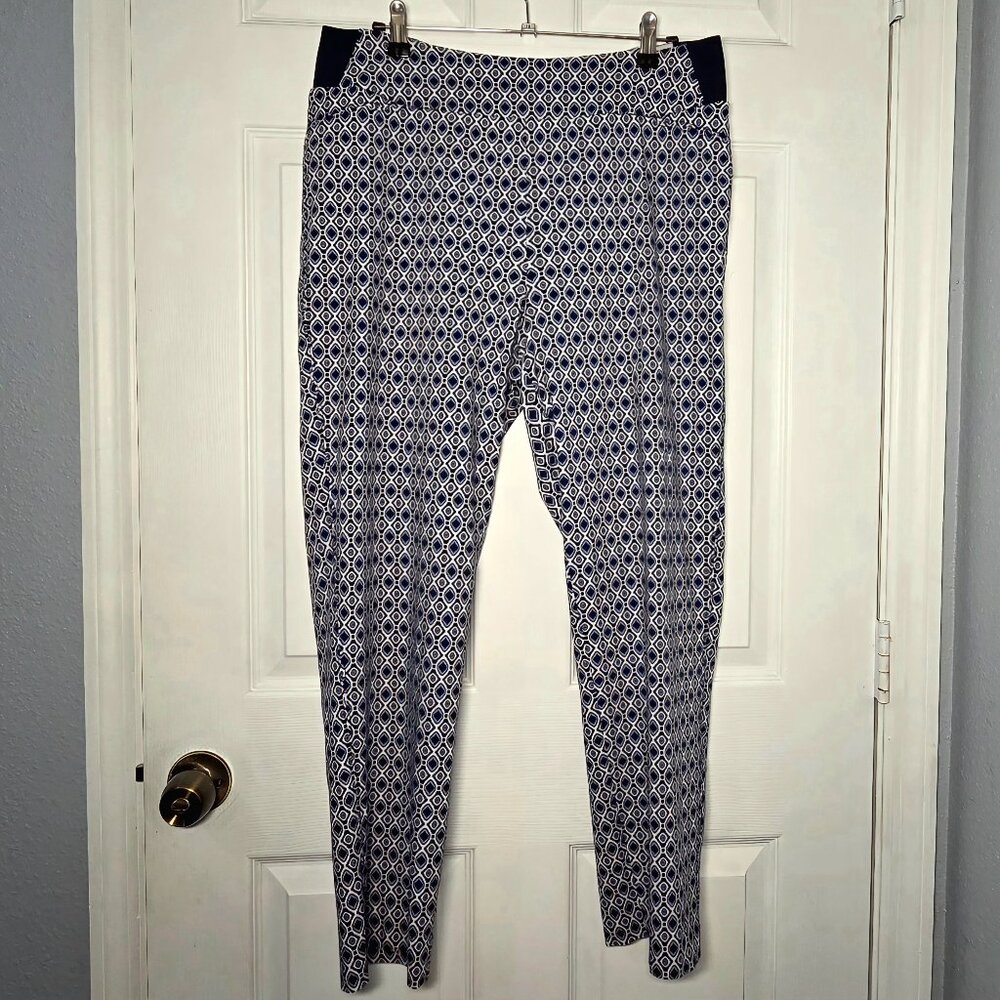 Investments Pull-On Blue & White Ankle, Tapered Pants - Size 14 (Women's)